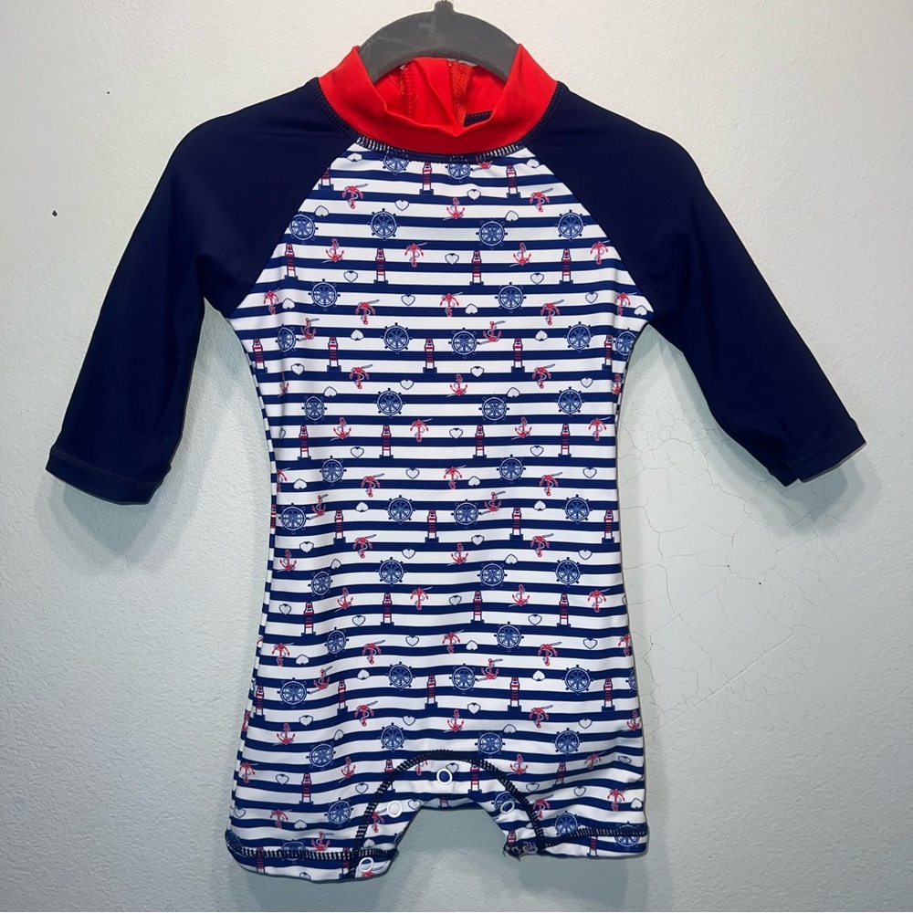 Umelok Baby Boys 6-9 M Rashguard UPF 50 Swimsuit Nautical Coastal Snap Crotch